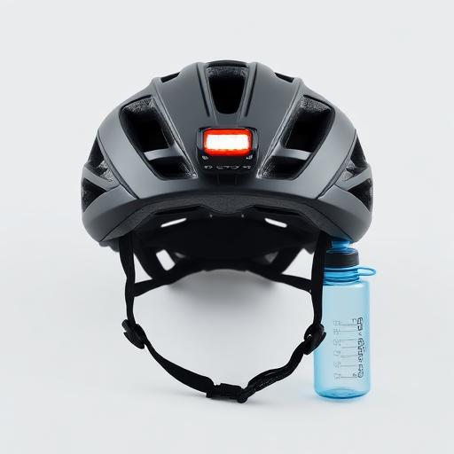 Cycling helmet with a rear light and water bottle