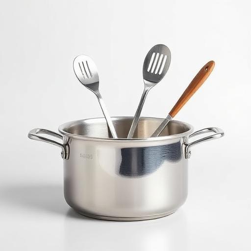Stainless steel cooking pot with serving utensils
