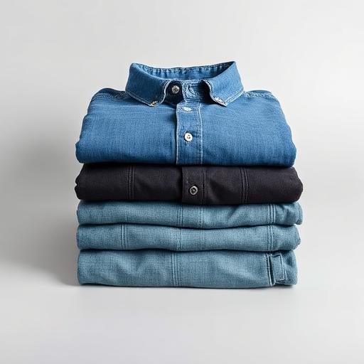 Folded denim shirts and jeans