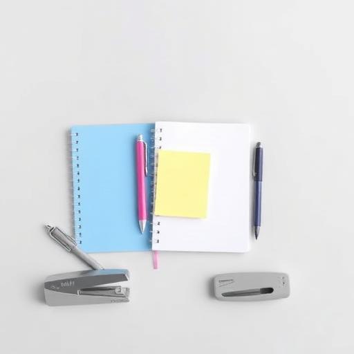 Notebooks, pens, sticky notes and a stapler