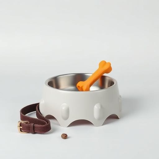 Pet bowl with a collar and chew toy