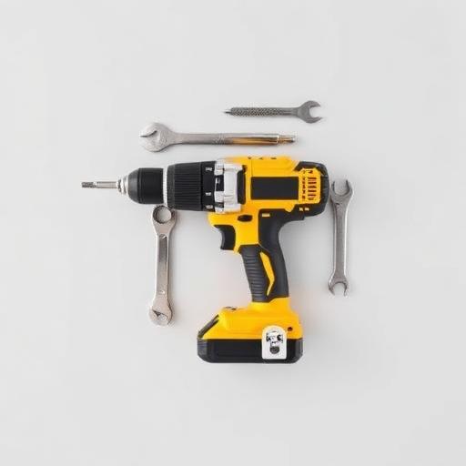 Cordless power drill with wrenches and a screwdriver